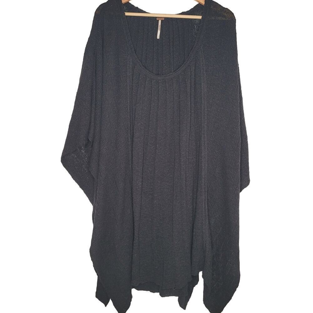 Free People Frontier Cape Black Slip on Coat Sweaters Cover Warm High Low Uneven - Picture 5 of 10